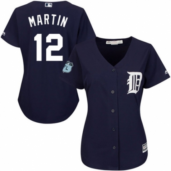 Women's Majestic Detroit Tigers 12 Leonys Martin Authentic Navy Blue Alternate Cool Base MLB Jersey