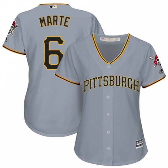 Women's Majestic Pittsburgh Pirates 6 Starling Marte Replica Grey Road Cool Base MLB Jersey