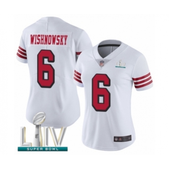 Women's San Francisco 49ers 6 Mitch Wishnowsky Limited White Rush Vapor Untouchable Super Bowl LIV Bound Football Jersey