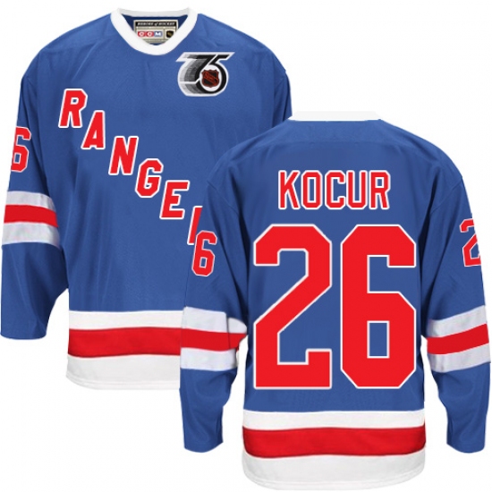 Men's CCM New York Rangers 26 Joe Kocur Authentic Royal Blue 75TH Throwback NHL Jersey