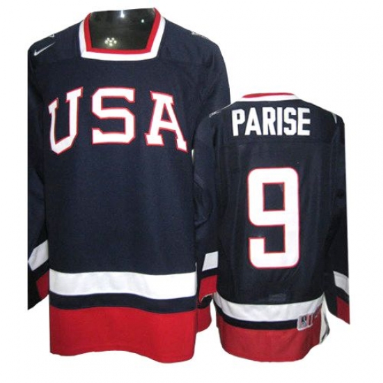 Men's Nike Team USA 9 Zach Parise Premier Navy Blue 2010 Olympic Hockey Jersey