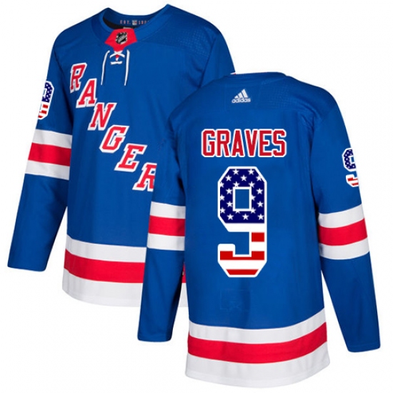 Men's Adidas New York Rangers 9 Adam Graves Authentic Royal Blue USA Flag Fashion NHL Jersey