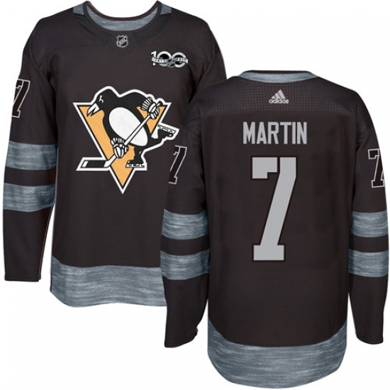 Men's Adidas Pittsburgh Penguins 7 Paul Martin Authentic Black 1917-2017 100th Anniversary NHL Jersey