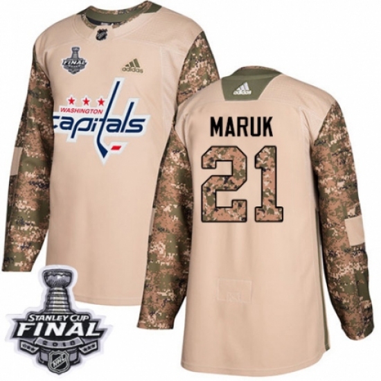 Youth Adidas Washington Capitals 21 Dennis Maruk Authentic Camo Veterans Day Practice 2018 Stanley Cup Final NHL Jersey