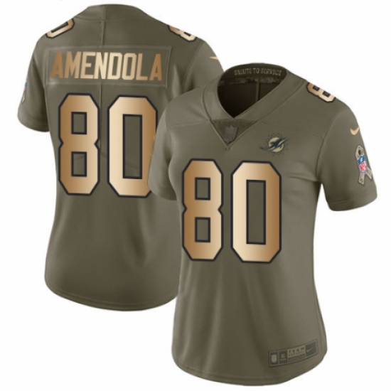 Women's Nike Miami Dolphins 80 Danny Amendola Limited Olive/Gold 2017 Salute to Service NFL Jersey