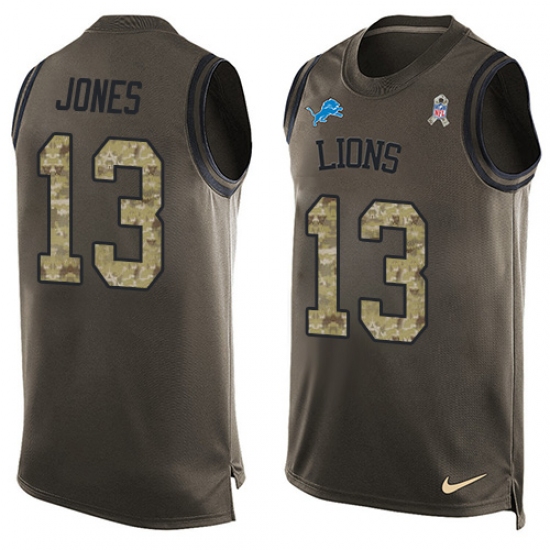 Men's Nike Detroit Lions 13 T.J. Jones Limited Green Salute to Service Tank Top NFL Jersey