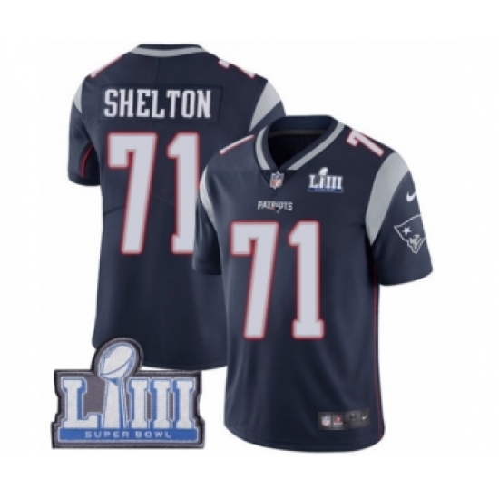 Youth Nike New England Patriots 71 Danny Shelton Navy Blue Team Color Vapor Untouchable Limited Player Super Bowl LIII Bound NFL Jersey