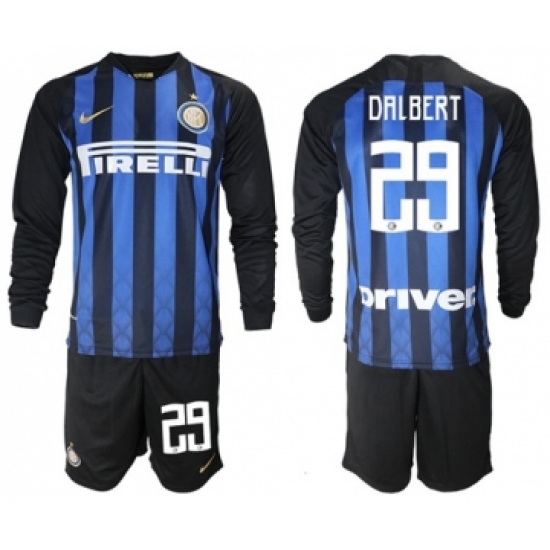 Inter Milan 29 Dalbert Home Long Sleeves Soccer Club Jersey