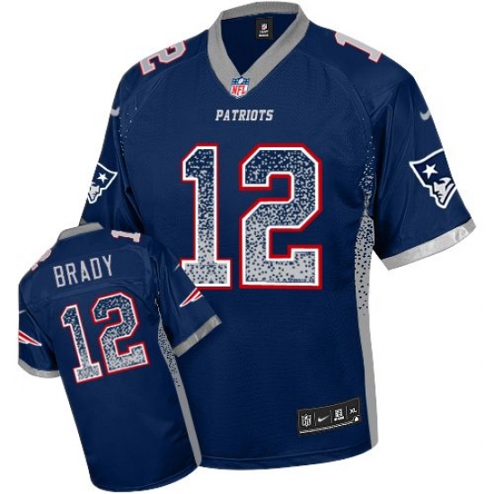 Men's Nike New England Patriots 12 Tom Brady Elite Navy Blue Drift Fashion NFL Jersey