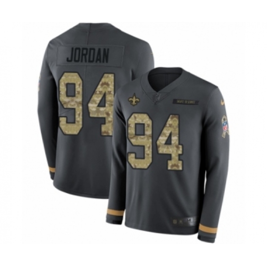 Youth Nike New Orleans Saints 94 Cameron Jordan Limited Black Salute to Service Therma Long Sleeve NFL Jersey