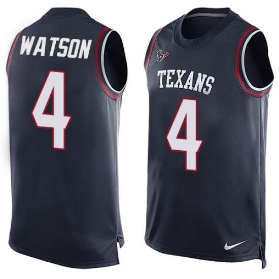 Men's Nike Houston Texans 4 Deshaun Watson Limited Navy Blue Player Name & Number Tank Top NFL Jersey