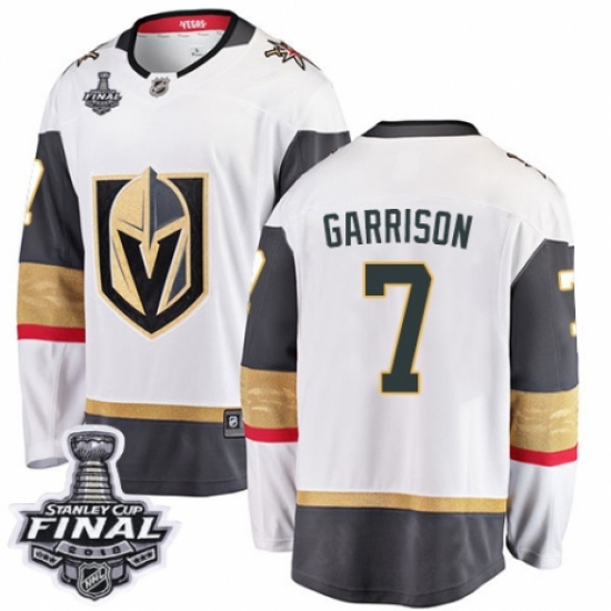 Youth Vegas Golden Knights 7 Jason Garrison Authentic White Away Fanatics Branded Breakaway 2018 Stanley Cup Final NHL Jersey