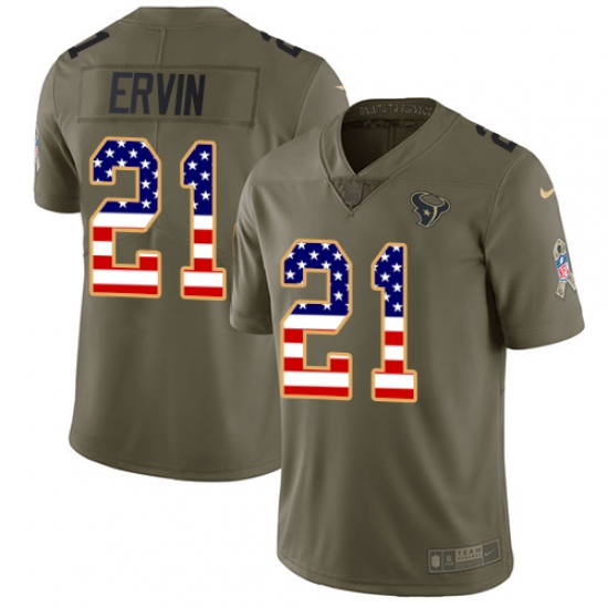 Men's Nike Houston Texans 21 Tyler Ervin Limited Olive USA Flag 2017 Salute to Service NFL Jersey