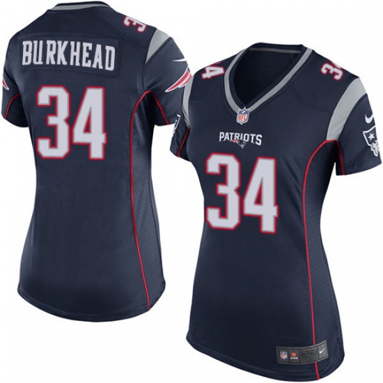 Women's Nike New England Patriots 34 Rex Burkhead Game Navy Blue Team Color NFL Jersey