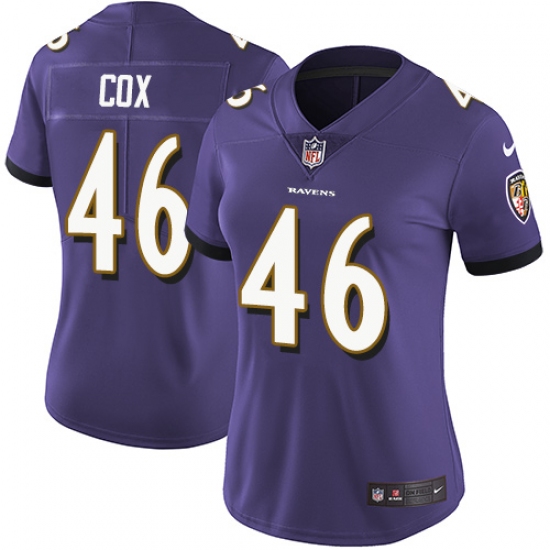 Women's Nike Baltimore Ravens 46 Morgan Cox Purple Team Color Vapor Untouchable Limited Player NFL Jersey