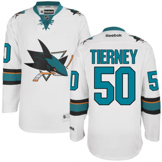 Men's Reebok San Jose Sharks 50 Chris Tierney Authentic White Away NHL Jersey