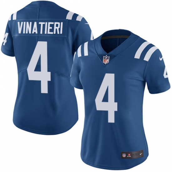 Women's Nike Indianapolis Colts 4 Adam Vinatieri Royal Blue Team Color Vapor Untouchable Limited Player NFL Jersey