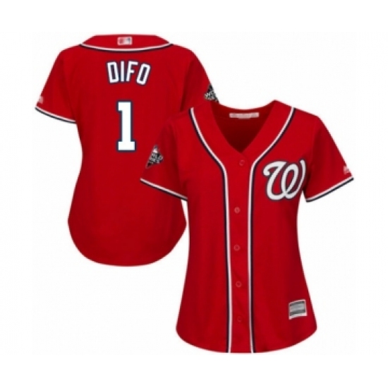 Women's Washington Nationals 1 Wilmer Difo Authentic Red Alternate 1 Cool Base 2019 World Series Bound Baseball Jersey