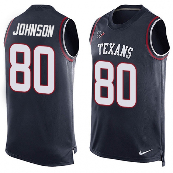 Men's Nike Houston Texans 80 Andre Johnson Limited Navy Blue Player Name & Number Tank Top NFL Jersey