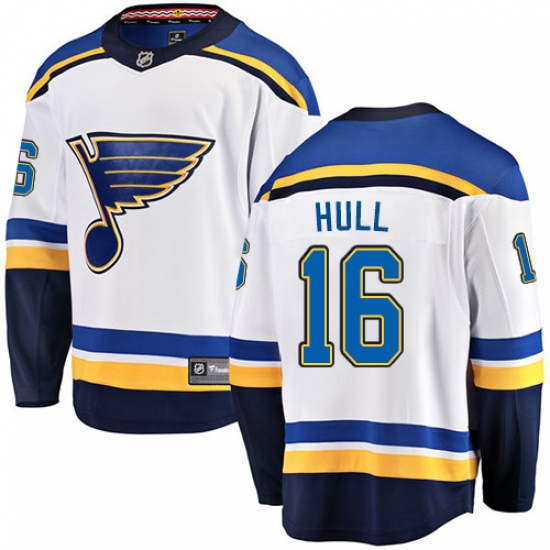 Men's St. Louis Blues 16 Brett Hull Fanatics Branded White Away Breakaway NHL Jersey