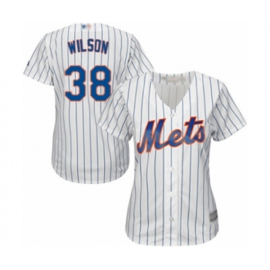 Women's New York Mets 38 Justin Wilson Authentic White Home Cool Base Baseball Player Jersey