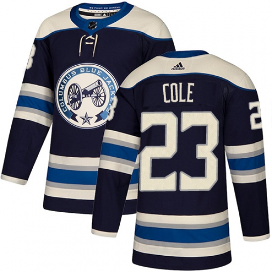 Men's Adidas Columbus Blue Jackets 23 Ian Cole Authentic Navy Blue Alternate NHL Jersey