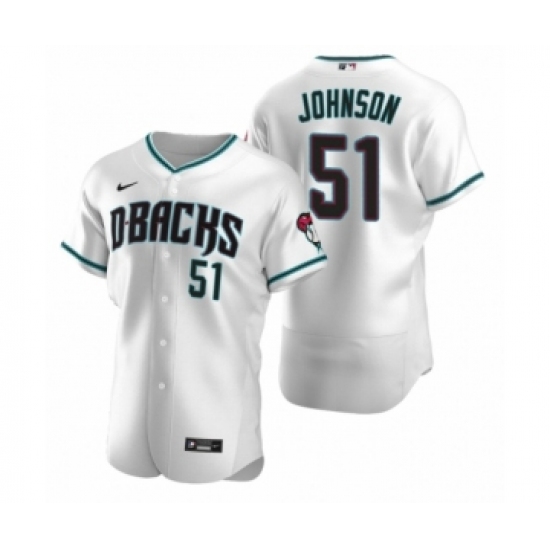 Men's Arizona Diamondbacks 51 Randy Johnson Nike White Teal Authentic 2020 Alternate Jersey