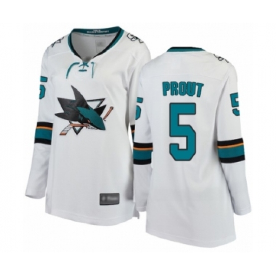 Women's San Jose Sharks 5 Dalton Prout Fanatics Branded White Away Breakaway Hockey Jersey