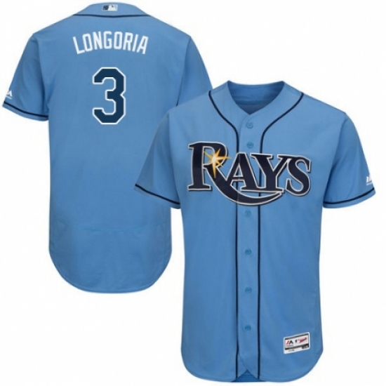 Men's Majestic Tampa Bay Rays 3 Evan Longoria Columbia Alternate Flex Base Authentic Collection MLB Jersey