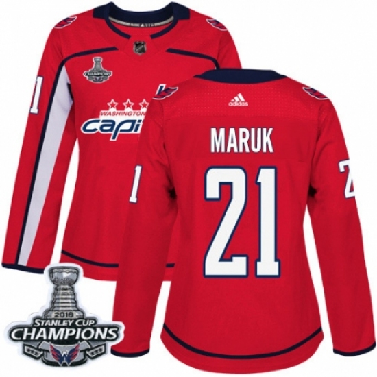 Women's Adidas Washington Capitals 21 Dennis Maruk Authentic Red Home 2018 Stanley Cup Final Champions NHL Jersey