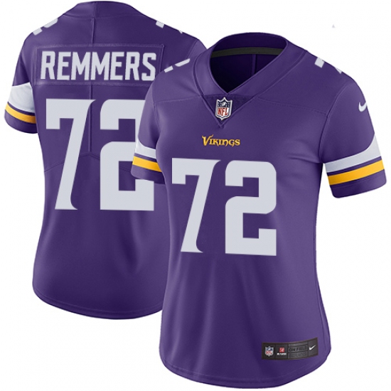 Women's Nike Minnesota Vikings 72 Mike Remmers Purple Team Color Vapor Untouchable Limited Player NFL Jersey
