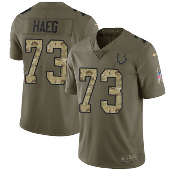 Men's Nike Indianapolis Colts 73 Joe Haeg Limited Olive Camo 2017 Salute to Service NFL Jersey