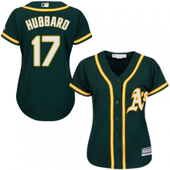 Women's Majestic Oakland Athletics 17 Glenn Hubbard Replica Green Alternate 1 Cool Base MLB Jersey