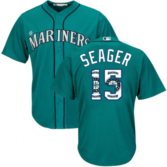 Men's Majestic Seattle Mariners 15 Kyle Seager Authentic Teal Green Team Logo Fashion Cool Base MLB Jersey