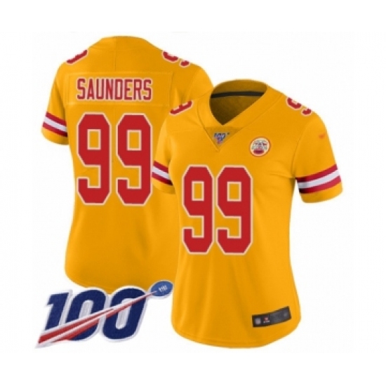 Women's Kansas City Chiefs 99 Khalen Saunders Limited Gold Inverted Legend 100th Season Football Jersey