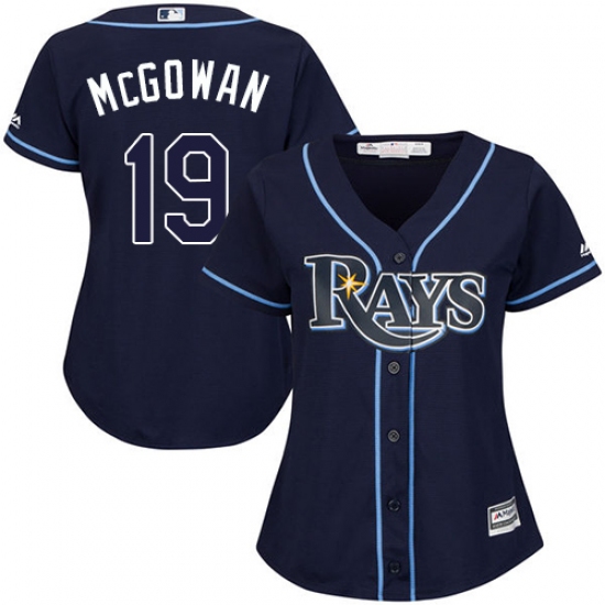 Women's Majestic Tampa Bay Rays 19 Dustin McGowan Authentic Navy Blue Alternate Cool Base MLB Jersey