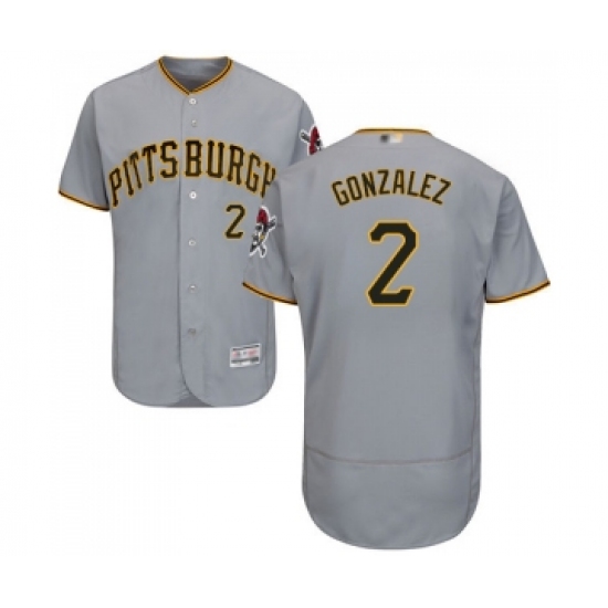 Men's Pittsburgh Pirates 2 Erik Gonzalez Grey Road Flex Base Authentic Collection Baseball Jersey