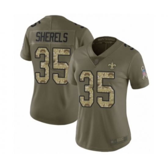 Women's New Orleans Saints 35 Marcus Sherels Limited Olive Camo 2017 Salute to Service Football Jersey