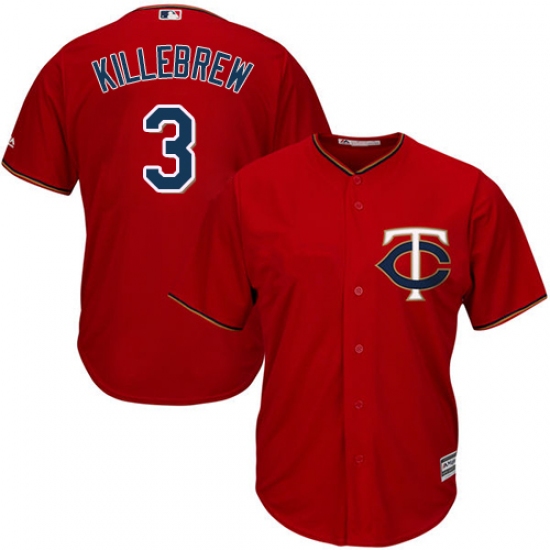 Men's Majestic Minnesota Twins 3 Harmon Killebrew Replica Scarlet Alternate Cool Base MLB Jersey