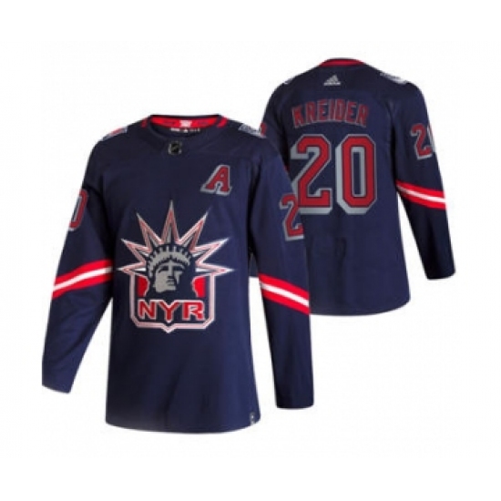 Men's New York Rangers 20 Chris Kreider Navy 2020-21 Reverse Retro Alternate Hockey Jersey