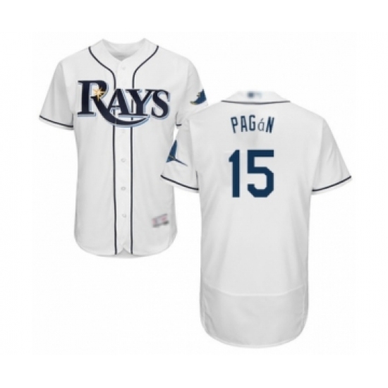 Men's Tampa Bay Rays 15 Emilio Pagan Home White Home Flex Base Authentic Collection Baseball Player Jersey