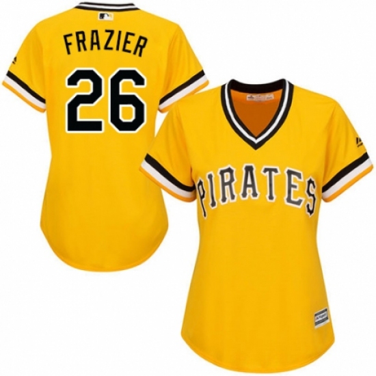 Women's Majestic Pittsburgh Pirates 26 Adam Frazier Authentic Gold Alternate Cool Base MLB Jersey