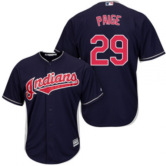 Men's Majestic Cleveland Indians 29 Satchel Paige Replica Navy Blue Alternate 1 Cool Base MLB Jersey