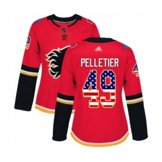 Women's Calgary Flames 49 Jakob Pelletier Authentic Red USA Flag Fashion Hockey Jersey