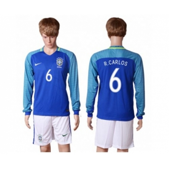 Brazil 6 R.Carlos Away Long Sleeves Soccer Country Jersey