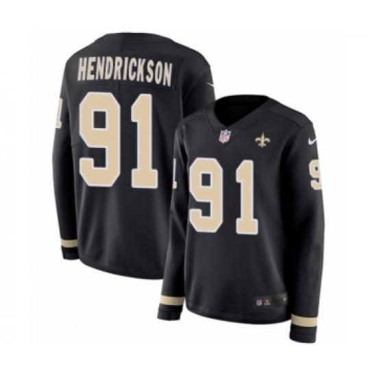 Women's Nike New Orleans Saints 91 Trey Hendrickson Limited Black Therma Long Sleeve NFL Jersey