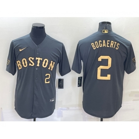Men's Boston Red Sox 2 Xander Bogaerts Number Grey 2022 All Star Stitched Cool Base Nike Jersey
