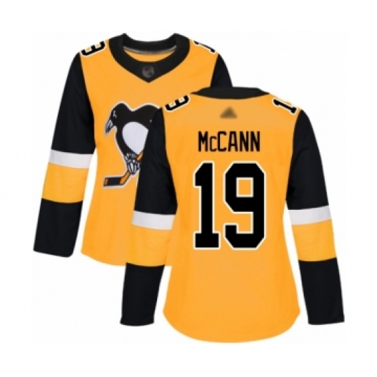 Women's Pittsburgh Penguins 19 Jared McCann Authentic Gold Alternate Hockey Jersey