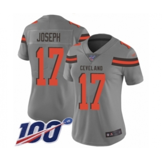 Women's Cleveland Browns 17 Greg Joseph Limited Gray Inverted Legend 100th Season Football Jersey