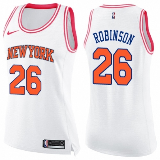 Women's Nike New York Knicks 26 Mitchell Robinson Swingman White/Pink Fashion NBA Jersey